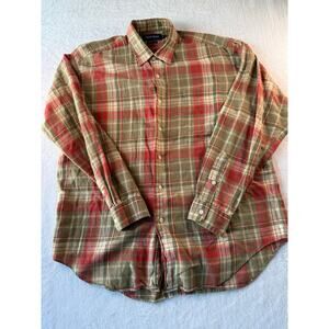 Polo Golf Ralph Lauren Mens Large Cotton Button Down Plaid Neutral Long Sleeve